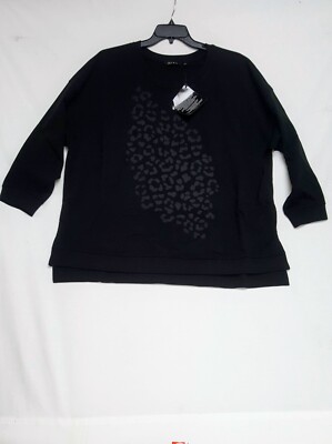 Women's Iman Global Chic Black Animal Print  Sweatshirt HSN Clothing Brand 2X