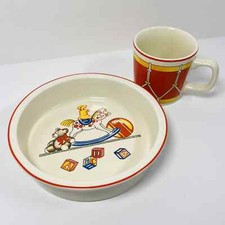 Tiffany Co Child's Dinnerware Set 1992 Bowl and Mug Rocking Horse/Toy Theme