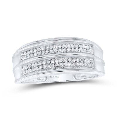 Sterlingsilber Herren Rund Pflasterstein-Set Diamant Hochzeitsband Ring 1/4 Cttw