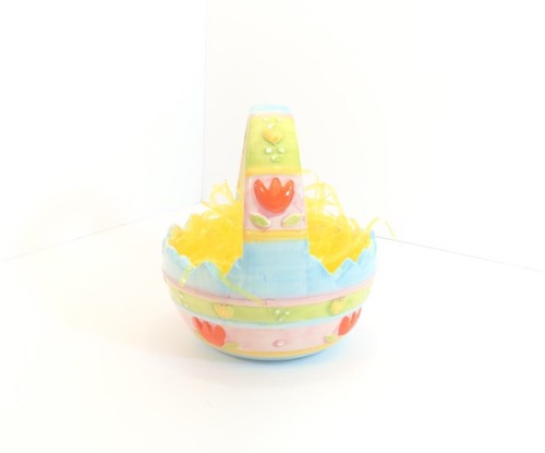 Small Spring Ceramic Easter Tulips Egg Basket Candy Dish - Picture 2 of 12