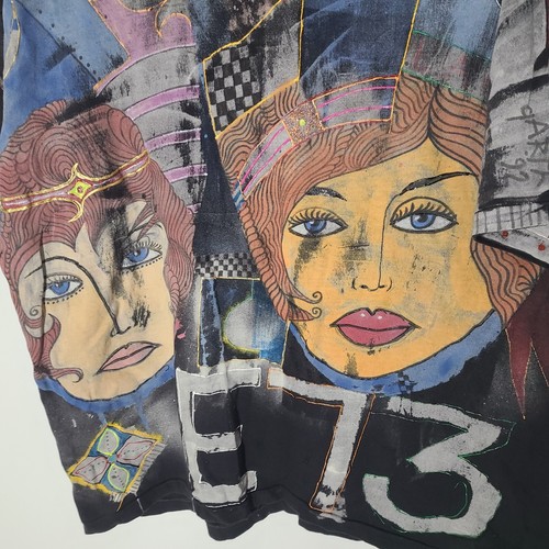 Vintage 90s Abstract Art All Over Print AOP Black 2XL T-Shirt Single Stitch - Picture 5 of 8