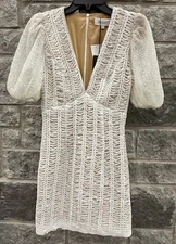 Elliatt Ivory Lace Holiday Party Dress Puff Sleeve Mini | Size S (XS)-Read Below