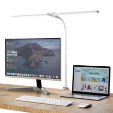 LED Desk Lamp with Clamp, Double Head Desk Light for Home Office, Dimmable De...