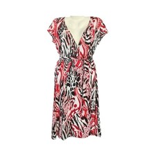 Notations Women's Abstract Print Short Sleeve Wrap Dress Belt Classic Chic SZ M