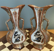 TWO ~12" Hand Painted F. LLi Marchi Italian Egyptian Revival Double Vessel Vases