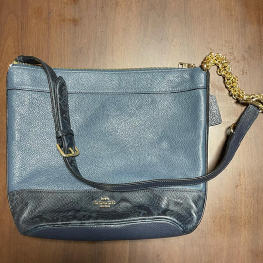 Coach Shoulder Bag Blue Leather Python Embossed L… - image 1