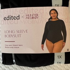 edited x HUNTER McGRADY Plus 1X Long Sleeve Bodysuit Black Solid