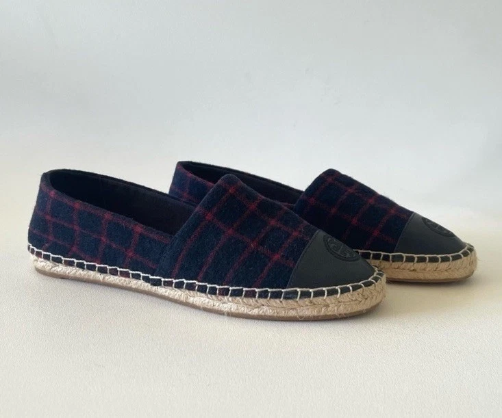 Tory Burch Espadrille туфли плоскостях клетку чек шерсти кожи классический праздник 7,5 - Изображение 3 из 4