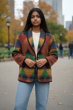 Vintage  Jofeld Wool Blend Southwestern Aztec Button Down Blazer Coat Size Small