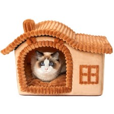 Bear Cat Houses for Indoor Cats, Chimney Cute Cat Bed Cave, Enough Interior S...
