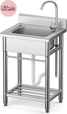 Utility Sink Free Standing Single Bowl Kitchen Sink with Cold and Hot Water Pipe