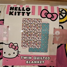 Cute Sanrio Hello Kitty Pink and Blue 2sided TWIN Quilted Blanket 60  x90  NEW