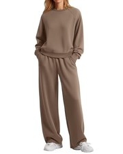 Women's 2 Piece Lounge Sets Sweatsuit Comfy Outfits Baggy Medium Light Brown