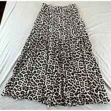 H M Leopard Cheetah Print Midi Flare Skirt Side Zip
