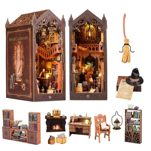 DIY Miniature Book Nook Kit with LED Lights and Dust Cover for Dollhouse Display