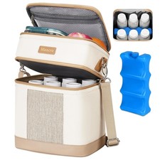 Insulated Breastmilk Cooler Bag with Ice Pack - Double-Layer, 6 Bottles