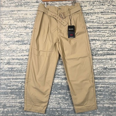Levis Premium High Loose Taper Pants Tan Khaki Belted Super High Rise 30x28 NEW