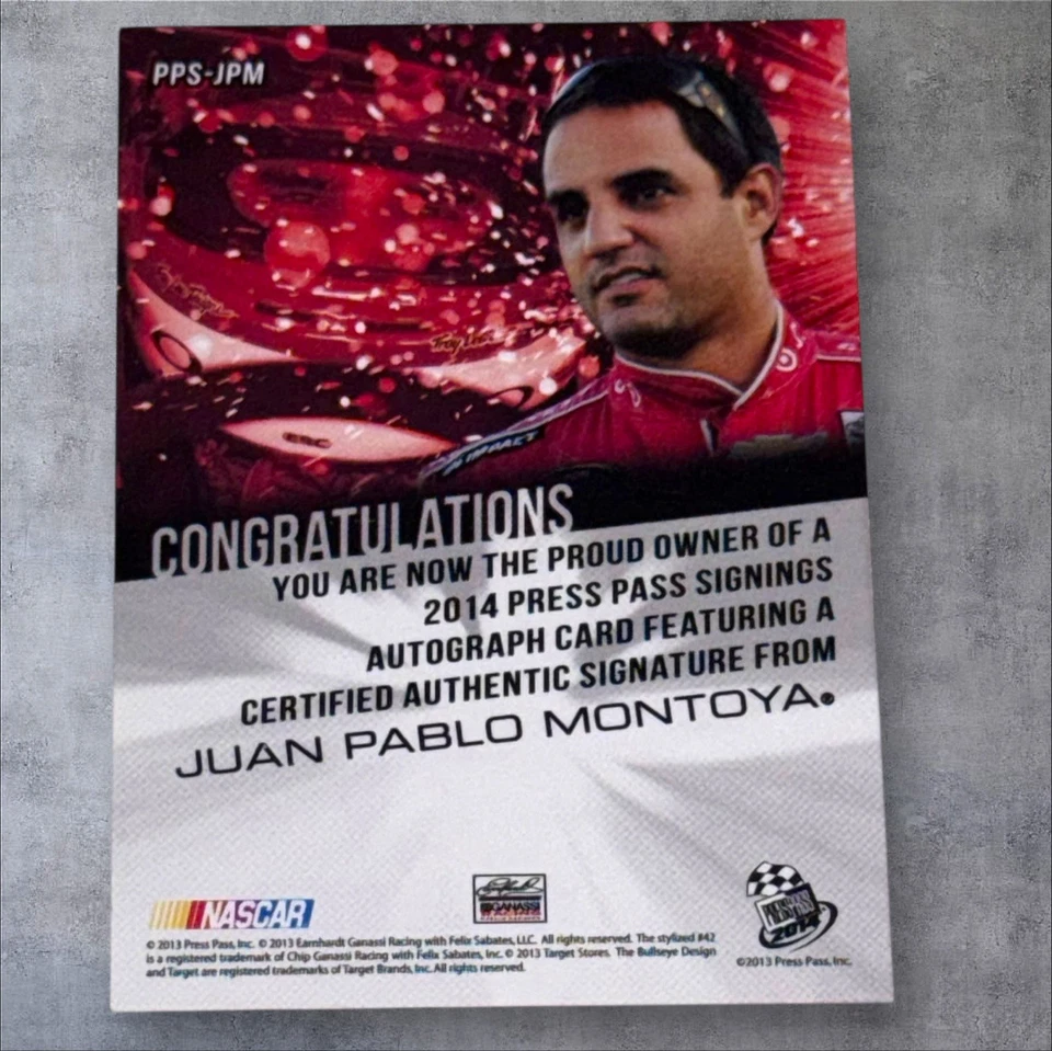 Juan Pablo Montoya PACK PULLED signed card 2014 PRESS PASS SIGNINGS #10/25 - Image 2 of 2