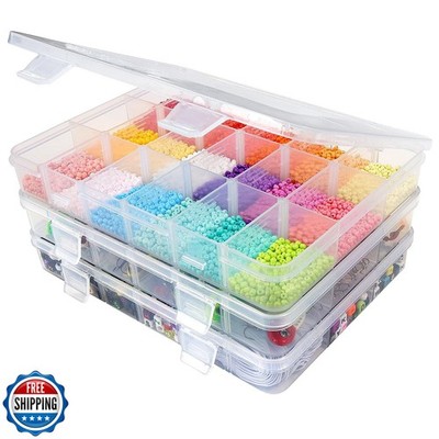 CGCG 3 Pack Plastic Organizer Box with Adjustable Dividers 18 Grids Clear mul