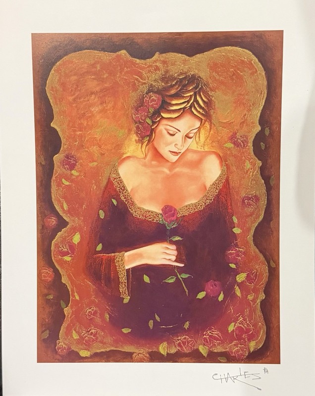 Charles Lee “Mythical Rose” 2009 Seriolithograph Signed COA 9 3/8x7