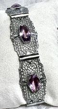 Vtg 30s Art Deco OSTBY & BARTON Purple Paste Sterling Silver Filigree Bracelet