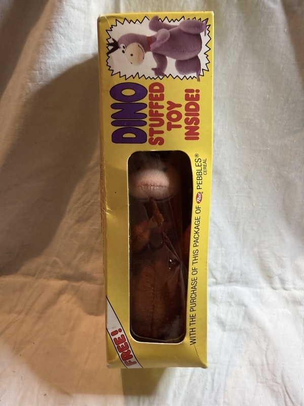 Post Pebbles Cereal Box w/ Dino Stuffed Toy Inside, Flintstones, Vintage 1990