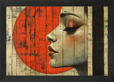 Frau mit rotem Kreis gerahmtes Wandbild Poster Leinwanddruck Bild