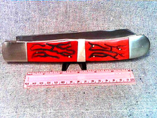 JUMBO Display Trapper Knife 8-1/2" Red Worm Groove Bone Handles 2-German Blades
