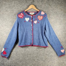 VTG Orvis Heart Patchwork Cardigan Sweater Blue Women M Grannycore Cottagecore