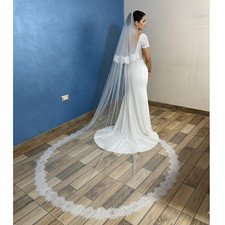 bridal Veil 2 layers bridal lace veil french Chantilly lace trim