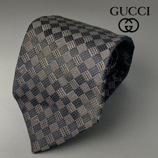 Gucci Silk Necktie Damier Pattern Gray Black ...