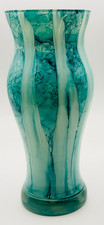 Hand Blown Art Glass Vase 10" Teal Aqua Swirl Marbled Decorative Studio Glass