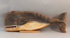 Large Vintage Handmade, 2-Sided Folk Art Painted Tin Whale Sign or Weathervane