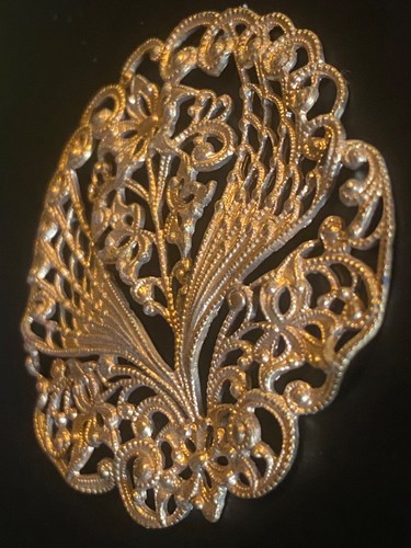 VTG/ANTIQUE GOLD TONE FILIGREE BIRD PHOENIX WINGS FLOWER FLORAL ART DECO JEWELRY - Picture 5 of 15