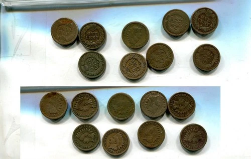 1860 1861 1861 1863 INDIAN HEAD PENNY TYPE COIN LOT OF 9 G VG FINE 6415T