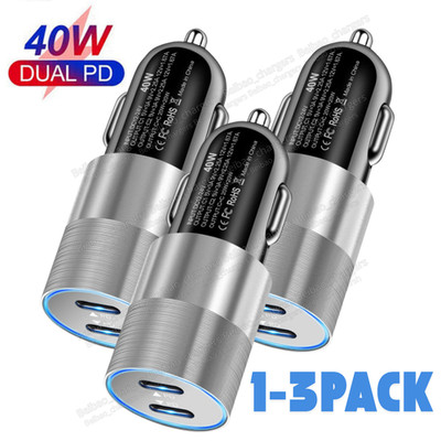 Dual Type C PD Fast 40W Car Charger Adapter Block For iPhone 16 15 14 12 Samsung