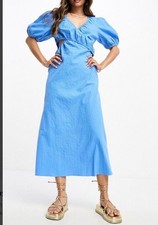 ASOS 12 Seersucker Tea Wrap Dress With Cut Out Midi Blue
