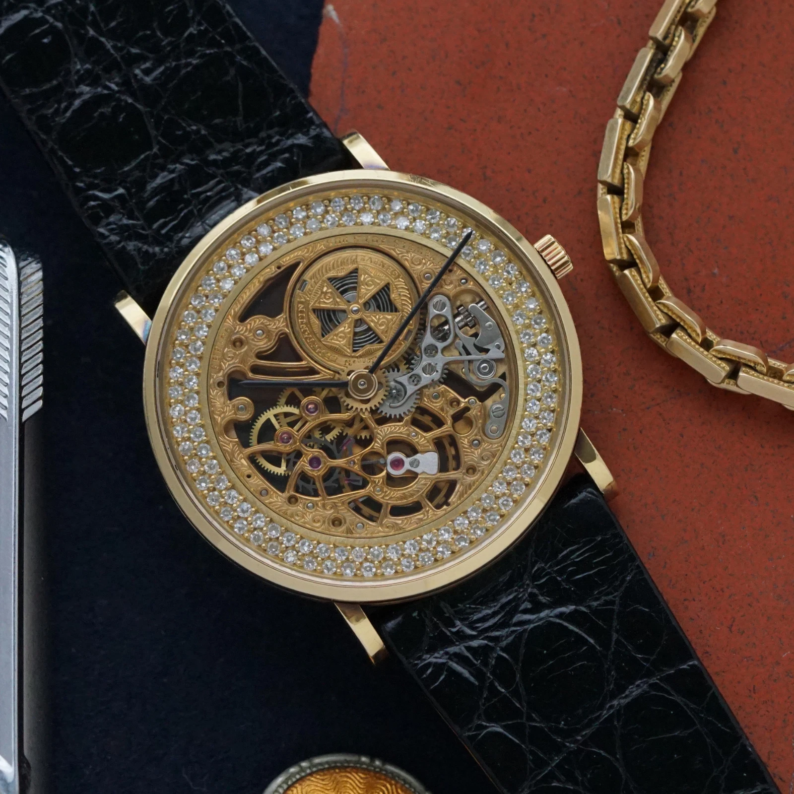 Vacheron Constantin — Vacheron Constantin 1970s Diamond Skeleton 30490 18k Yellow Gold Manual 30mm