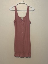 Forever 21 Pink Ribbed Button-Down Tank Dress Size Small