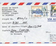 BERMUDA Air Mail Cover TWA Charter Flight USA East Haven 1968{samwells}YR181