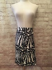 Ann Taylor Petites 2P Faux Wrap Skirt Black Ivory Zebra Print Silk Wool Blend