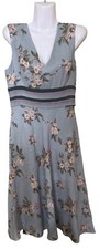 Adrianna Papell Linen Blend Dress 8 Floral V-Neck Resort Coastal Resort Summer