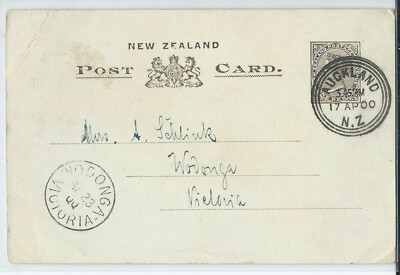 New Zealand Auckland Postal Stationary 1900 to Wodonga Victoria Pictures Geyser