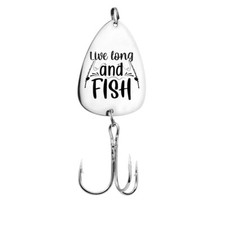 Live Long and Fish. Personalized & Custom Engraved Fishing gear Hooks Lures.
