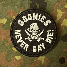 GOONIES NEVER SAY DIE! Round Embroidered Patch Hook Loop ASTORIA OREGON PIRATES