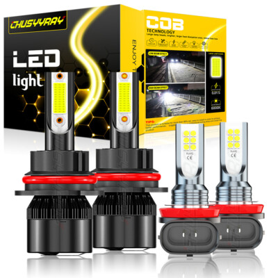For Chevrolet Equinox 2005-2009 4X 6000K LED Headlight Hi/Lo + Fog Light Bulbs