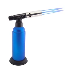Double Torch Table Top Jet Lighter Butane 1300°C/2500°F Rubber Finish Blue Color
