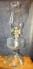 Vintage Farmhouse P&A Eagle Clear Wedding Scroll Pressed Glass Table Oil Lamp