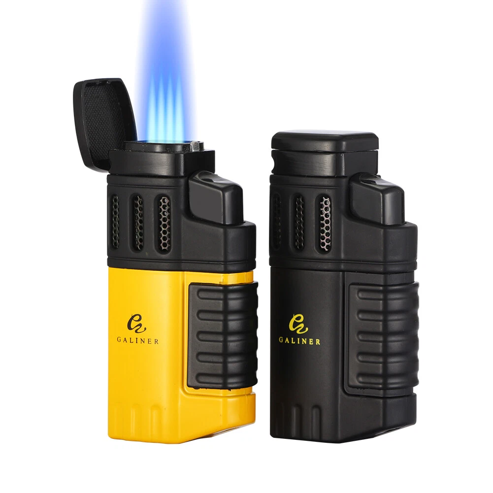 Pocket Torch Lighter Refillable Jet 4 Flame Windproof Butane Cigar Lighter Punch