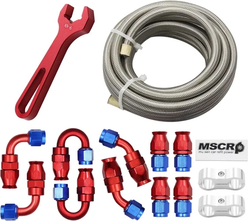 Red Pro AN6 20FT PTFE Fuel Line Hose Kit Stainless Steel Braided 3/8" 8.73mm